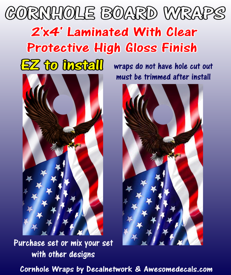 american flag cornhole board wraps soaring eagle