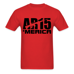 AR15 MERICA design tee shirt with black logo - red
