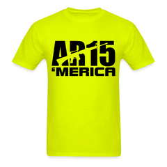 AR15 MERICA design tee shirt with black logo - safety green