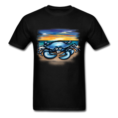 Blue Crab on beach tee shirt - black