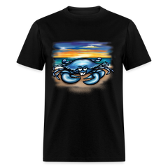 Blue Crab on beach tee shirt - black
