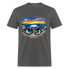 Blue Crab on beach tee shirt - charcoal