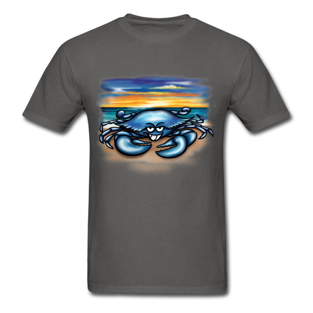 Blue Crab on beach tee shirt - charcoal
