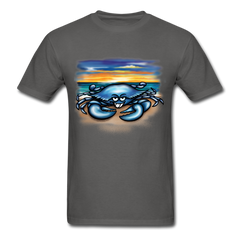 Blue Crab on beach tee shirt - charcoal