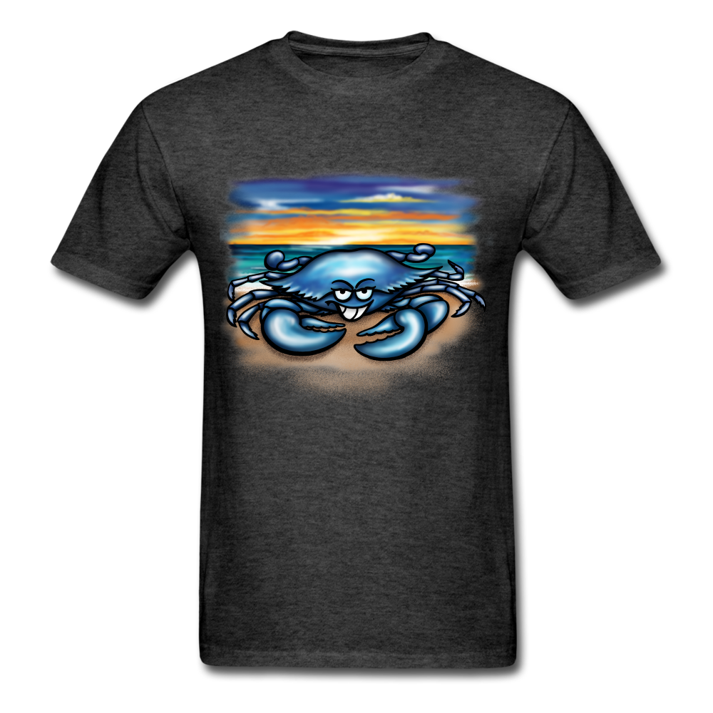 Blue Crab on beach tee shirt - heather black