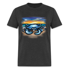 Blue Crab on beach tee shirt - heather black