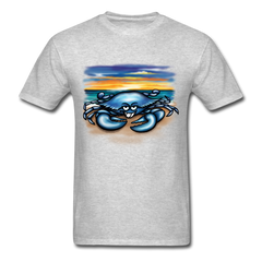 Blue Crab on beach tee shirt - heather gray