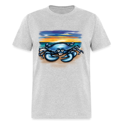 Blue Crab on beach tee shirt - heather gray