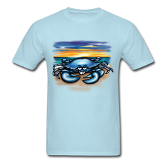 Blue Crab on beach tee shirt - powder blue