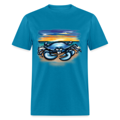 Blue Crab on beach tee shirt - turquoise