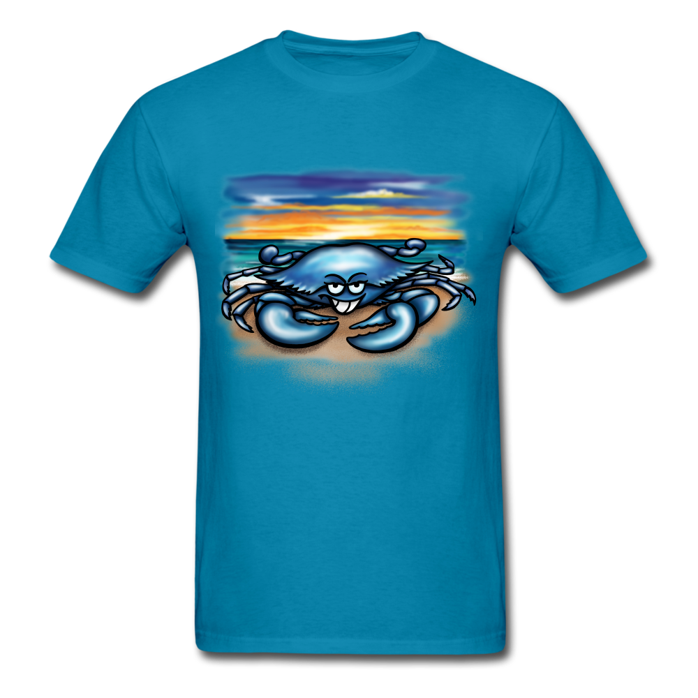 Blue Crab on beach tee shirt - turquoise