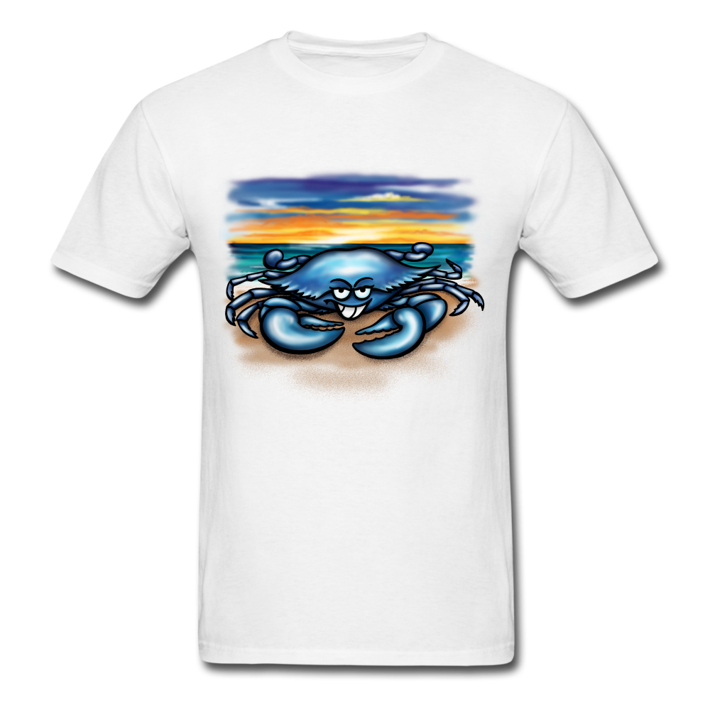 Blue Crab on beach tee shirt - white