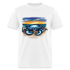Blue Crab on beach tee shirt - white
