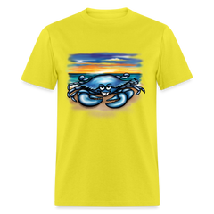 Blue Crab on beach tee shirt - yellow