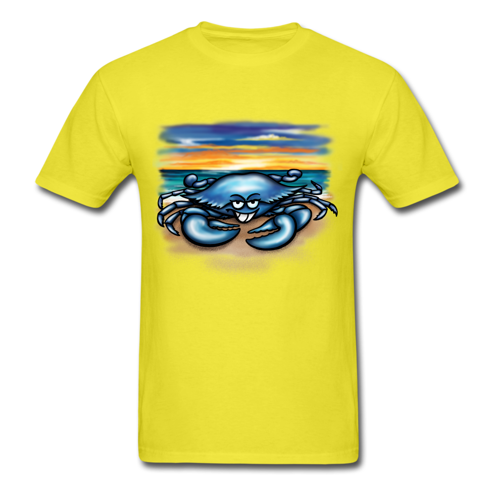 Blue Crab on beach tee shirt - yellow