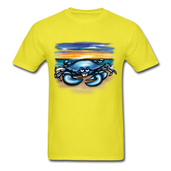 Blue Crab on beach tee shirt - yellow
