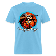 Breaking Clays Skeet Trap shooting tee shirt - aquatic blue