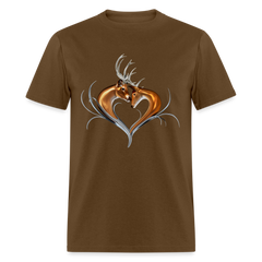 Buck and Doe Heart design tee shirt - brown