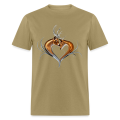 Buck and Doe Heart design tee shirt - khaki