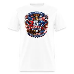 Celebrating 250 Years United States of America Patriotic 1776 - 2026 Liberty Bell Bald Eagle Flag Design - white
