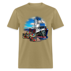 Crabbing Crab Boat tee shirt - khaki