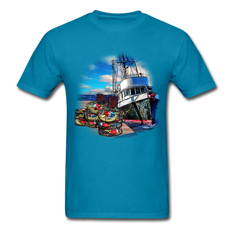 Crabbing Crab Boat tee shirt - turquoise