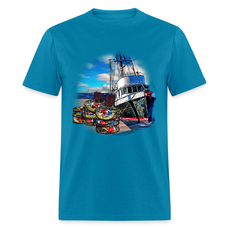 Crabbing Crab Boat tee shirt - turquoise