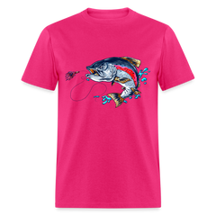 Crazy Trout cartoon style tee shirt - fuchsia