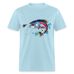 Crazy Trout cartoon style tee shirt - powder blue