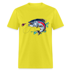 Crazy Trout cartoon style tee shirt - yellow