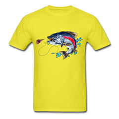 Crazy Trout cartoon style tee shirt - yellow