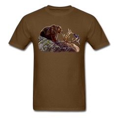 Grizzly Bear with Elk Wildlife tee shirt - brown