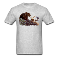Grizzly Bear with Elk Wildlife tee shirt - heather gray