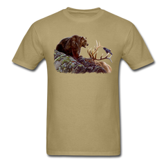Grizzly Bear with Elk Wildlife tee shirt - khaki
