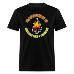 Happiness is smelling like a campfire t-shirt - black