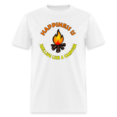 Happiness is smelling like a campfire t-shirt - white