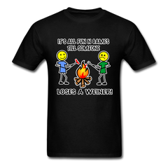 It's all fun and games till someone loses a weiner funny camping campfire tee shirt - black