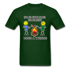 It's all fun and games till someone loses a weiner funny camping campfire tee shirt - forest green