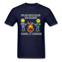 It's all fun and games till someone loses a weiner funny camping campfire tee shirt - navy