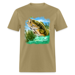Large Mouth Bass Fishing tee shirt - khaki