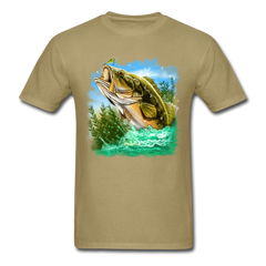 Large Mouth Bass Fishing tee shirt - khaki