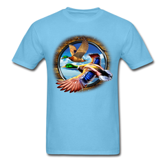 Mallard Ducks in Flight tee shirt - aquatic blue