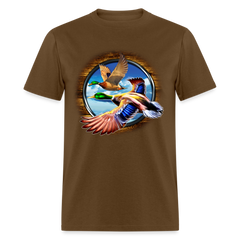 Mallard Ducks in Flight tee shirt - brown