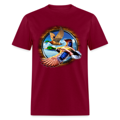 Mallard Ducks in Flight tee shirt - burgundy