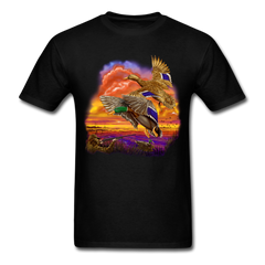 Mallards Flying sunset tee shirt - black
