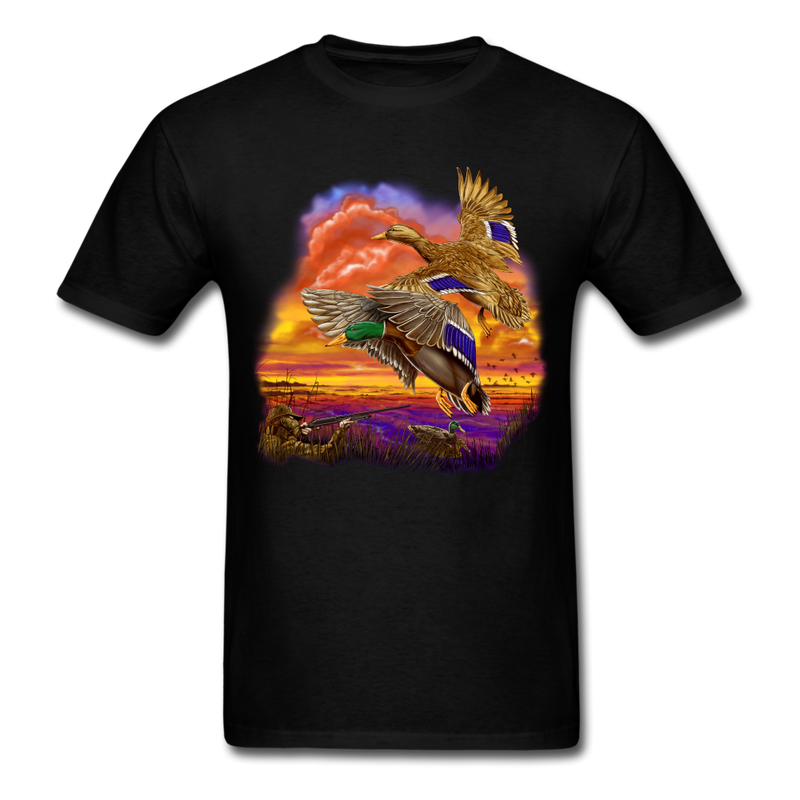 Mallards Flying sunset tee shirt - black