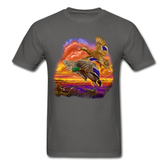 Mallards Flying sunset tee shirt - charcoal