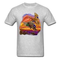 Mallards Flying sunset tee shirt - heather gray