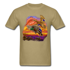 Mallards Flying sunset tee shirt - khaki