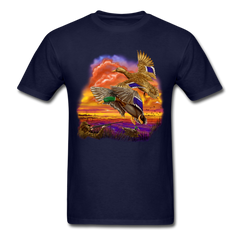 Mallards Flying sunset tee shirt - navy